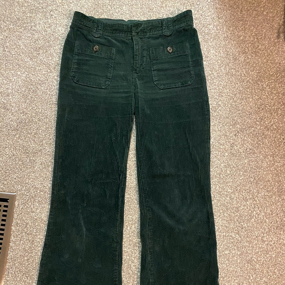 Green corduroy flare-bottom pants